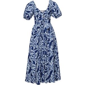 Cleobella Reza Midi Dress Blue and White Patterned Dress